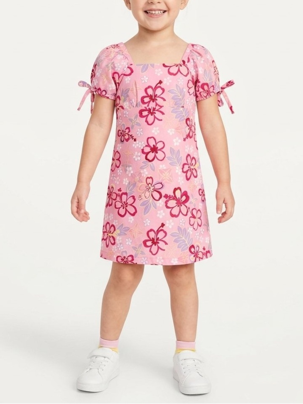 Island Attitudes Hawaii Girls Pink Floral Puff-Sleeve summer Vacation Dress